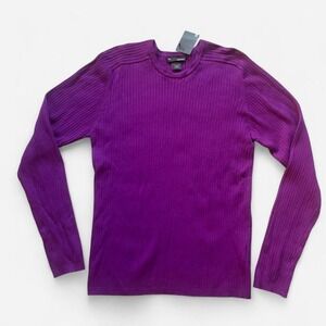 NWT Purple Sweater Ribbed Conwell Crew Neck 100% Cotton Women's XL Slim Fit